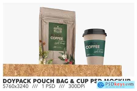 Doypack Pouch Bag With Paper Cup PSD Mockup
