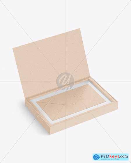 Envelope in a Kraft Paper Box Mockup 86214