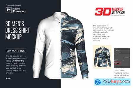 3D Mens Dress Shirt LS Mockup 6002097