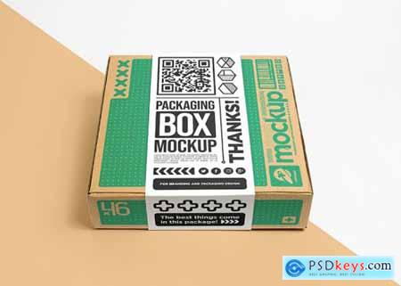 Packaging cardboard box with sticker label mockup 2