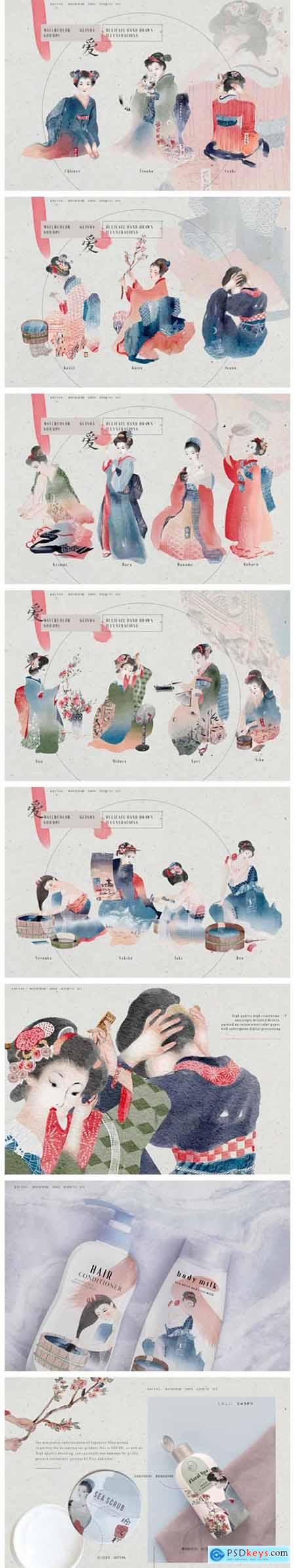 Kouyou - Watercolor Japanese Geisha Set 14224819