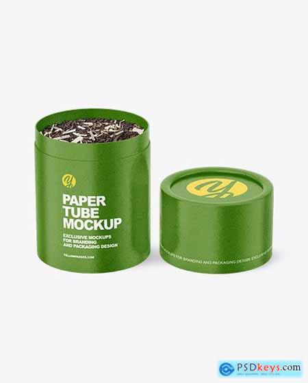 GLossy Kraft Paper Tube With Tea Mockup 86321