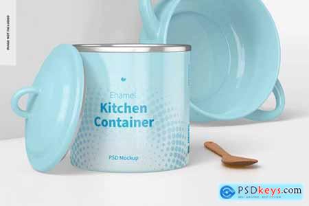 Enamel kitchen containers mockup