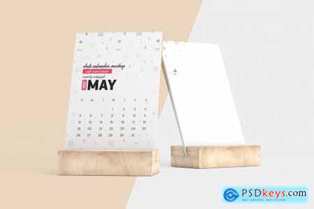 Desk Calendar With Wood Stand Mockup 5871788