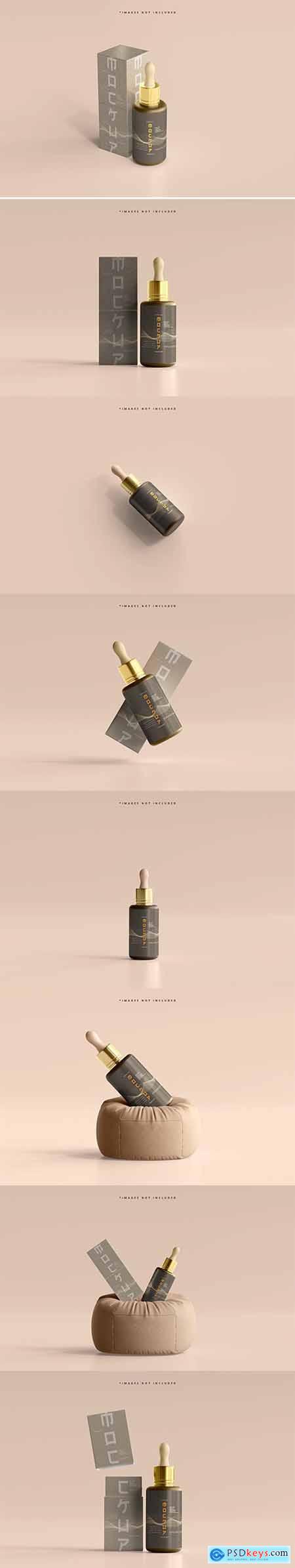 Cosmetic dropper bottle and box mockup