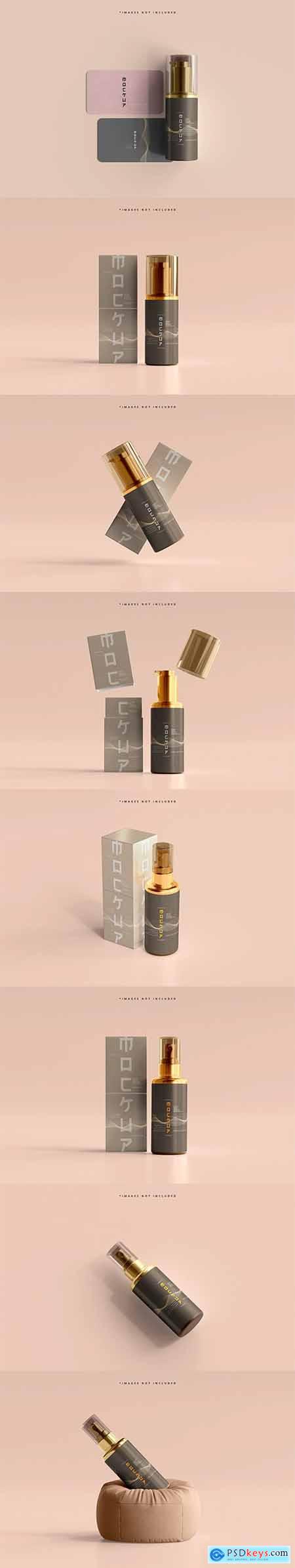 Cosmetic spray bottle and box mockup