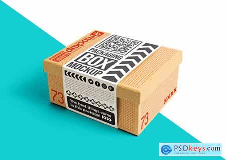 Packaging cardboard box with sticker mockup
