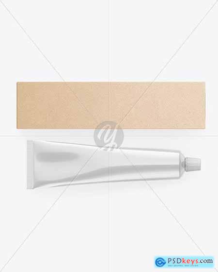 Kraft Box w- Glossy Metallic Cosmetic Tube mockup 83579
