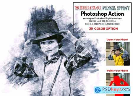 Watercolor Pencil Effect PS Action 6298931