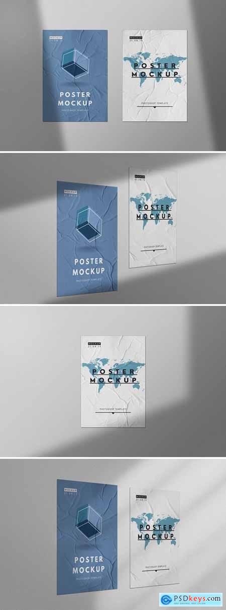 Glued Paper on Wall Poster Mockup