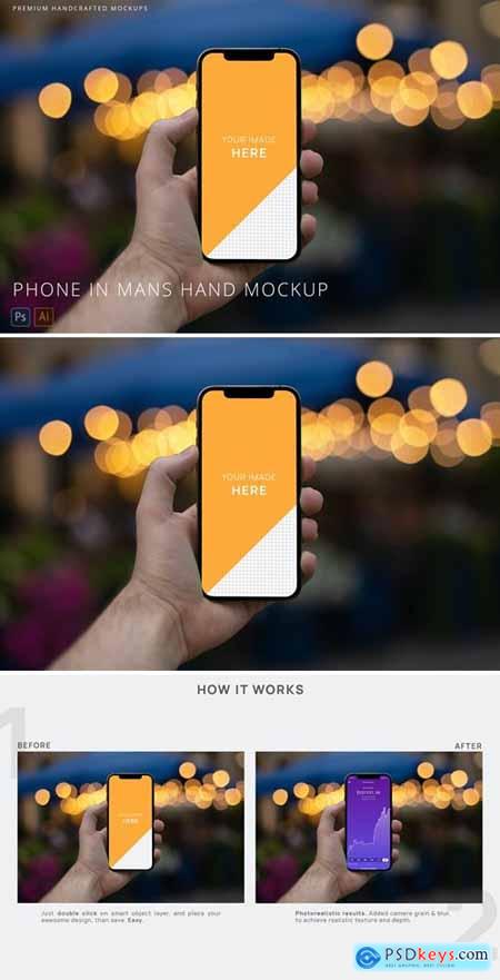 iPhone 12 Pro in Mans Hand Mockup with Bokeh
