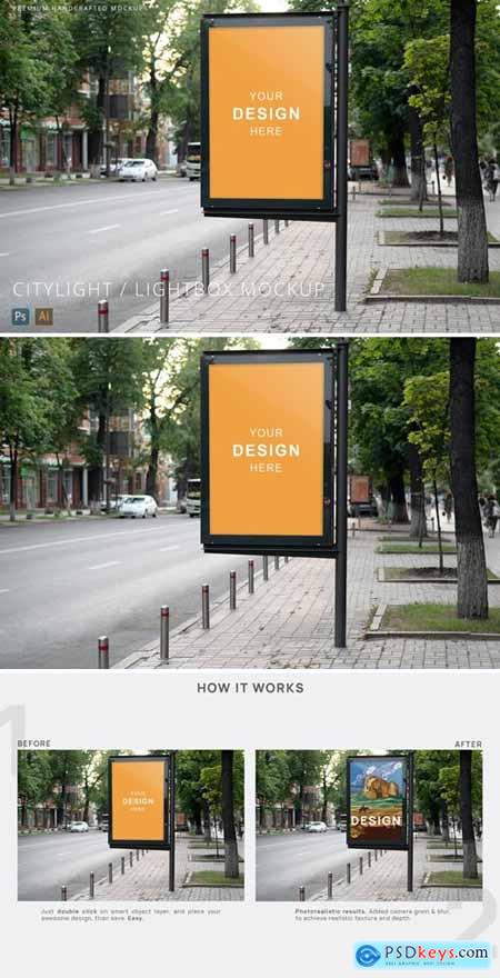 Citylight - Lightbox Poster on Street Photo Mockup