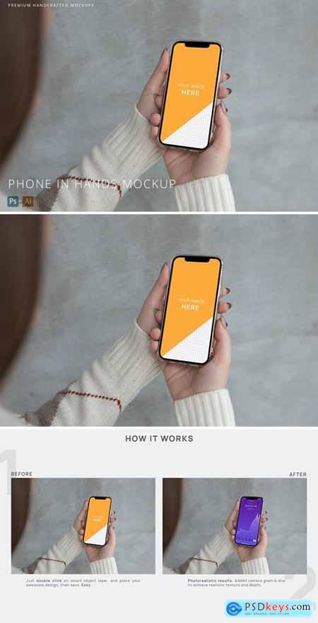 iPhone 12 Pro in Womans Hand Minimal Background