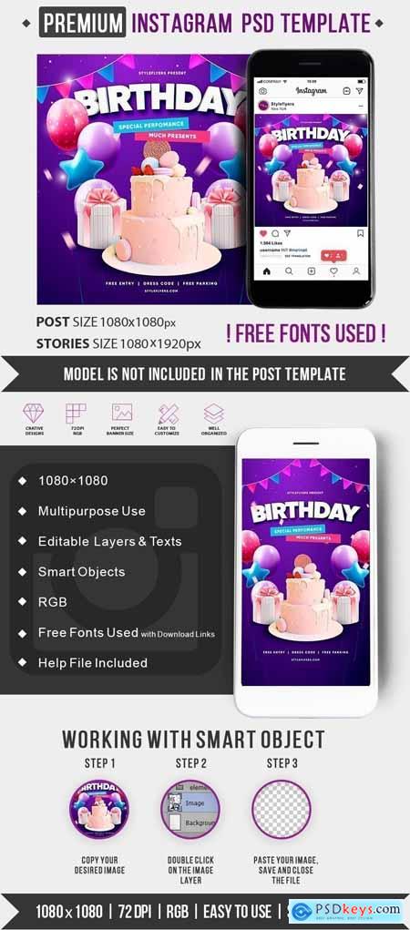 Birthday PSD Instagram Post and Story Template