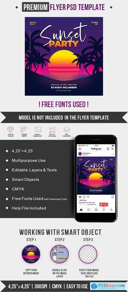 Sunset Party PSD Instagram Post and Story Template