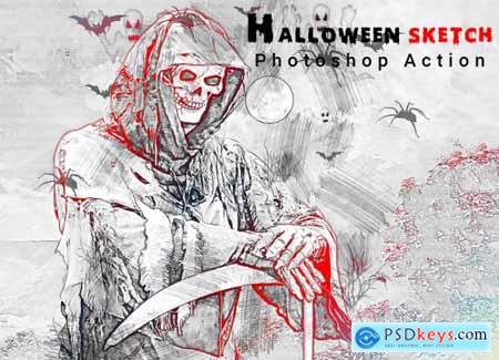 Halloween Sketch Photoshop Action 6415908