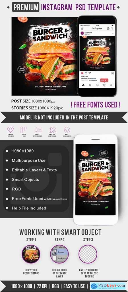 Burger & Sandwich PSD Instagram Post and Story Template