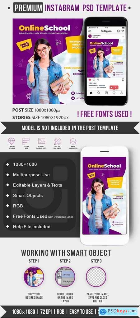 Online School PSD Instagram Post and Story Template