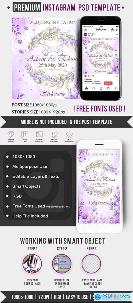 Wedding Invitation PSD Instagram Post and Story Template