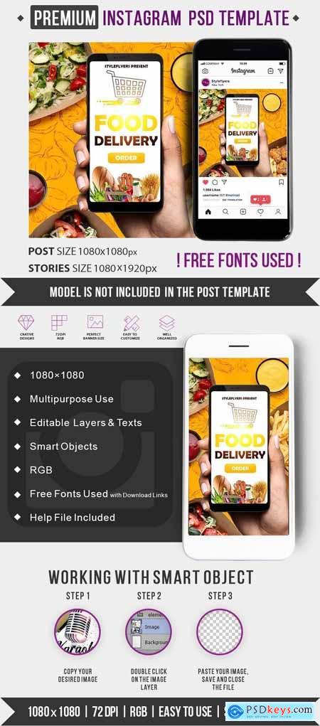 Food Delivery Post PSD Instagram Post and Story Template