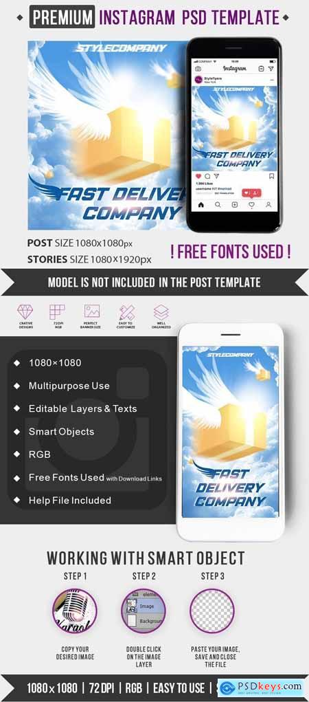 Fast Delivery Company PSD Instagram Post and Story Template