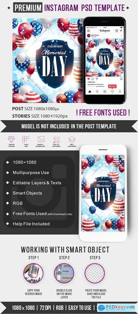Memorial day PSD Instagram Post and Story Template