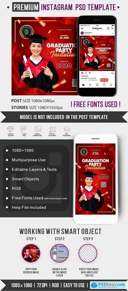 Graduation Party Invitation PSD Instagram Post and Story Template