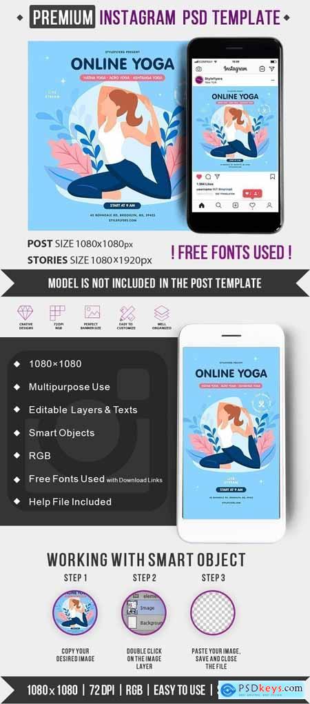 Online Yoga PSD Instagram Post and Story Template