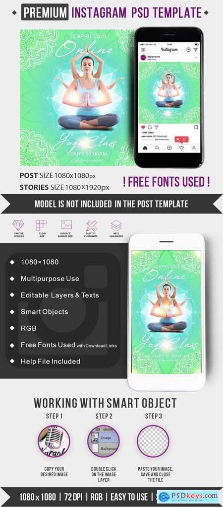 Online Youga Class PSD Instagram Post and Story Template