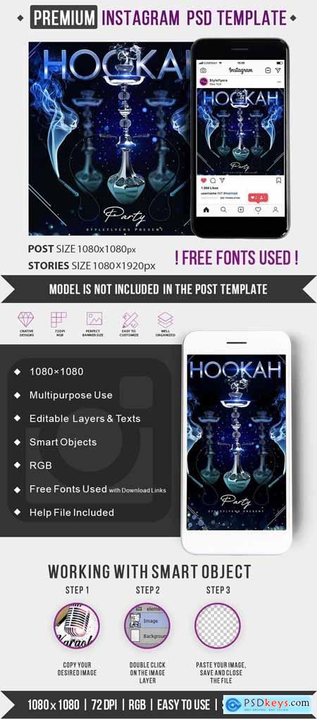 Hookah Party Template PSD Instagram Post and Story Template