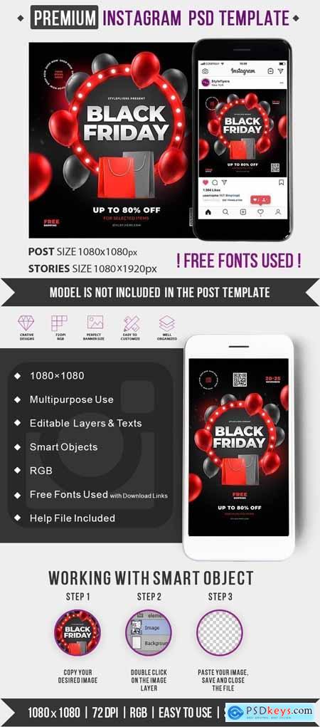 Black Friday Instagram post and story PSD Template