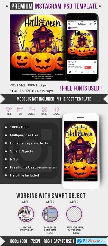 Halloween Instagram post and story PSD Template