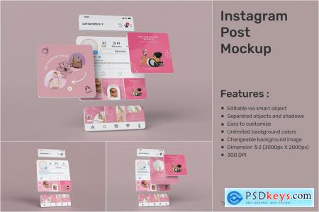 3D Instagram Post Mockup with noise background C638NJZ
