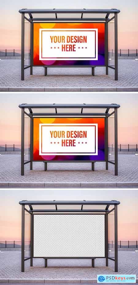 Advertising Bus Stop mockup on a sunset background