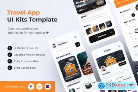 Travel Mobile App UI Kits Template 6K22WRG