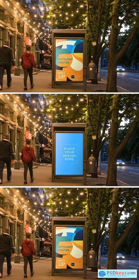 Bus Stop Citylight, Lightbox Poster Mockup