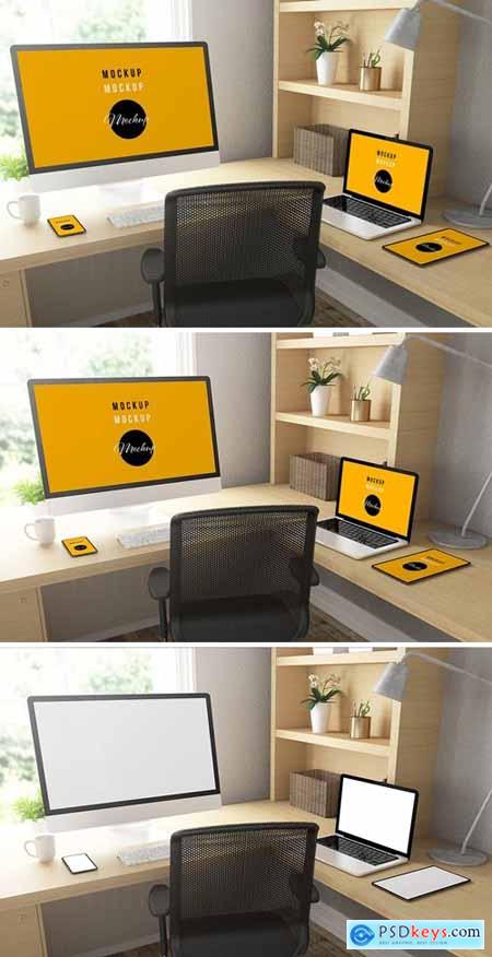 Home Office with Responsive Devices Mock Up