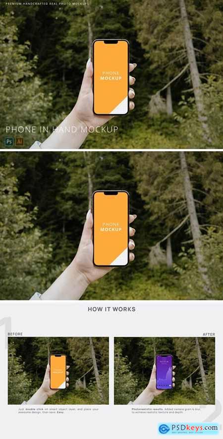 New iPhone 13 Pro in Womans Hand Mockup Forest