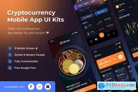 Binex Cryptocurrency Mobile App UI Kits Template