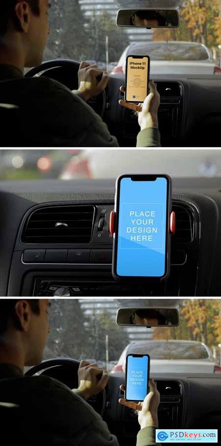 2 Mockup templates- Man in the car watch on phone