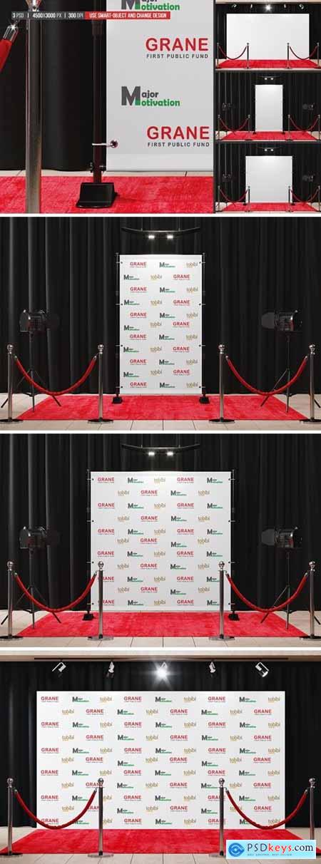 Backdrop Banner With Red Carpet Mockup