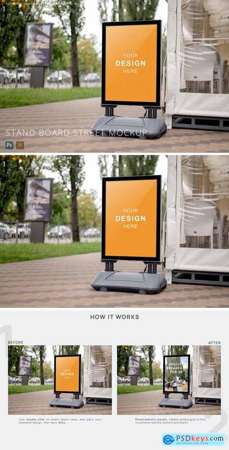 Modern Stand Board & A-Stand on Street Mockup