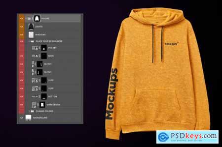 Heather Hoodie Front View PSD Mockup 6160806