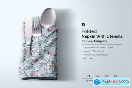 Folded Napkin With Utensils Mockup 6195343