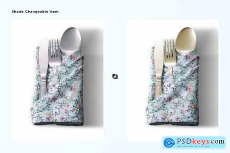 Folded Napkin With Utensils Mockup 6195343