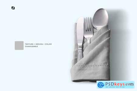 Folded Napkin With Utensils Mockup 6195343