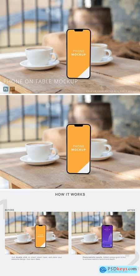 iPhone 13 Pro Max on Table with Coffee Mockup
