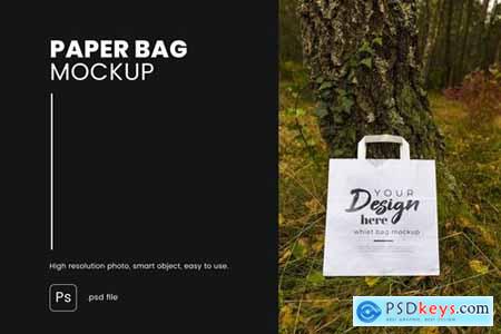 White paper bag in the forest  Mockup