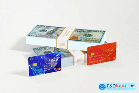 Credit Card With Banknotes Stack Mockups