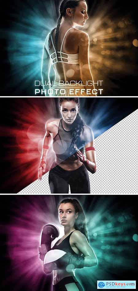 Dual Backlight Photo Effect Mockup with Two Glowing Color 442990448